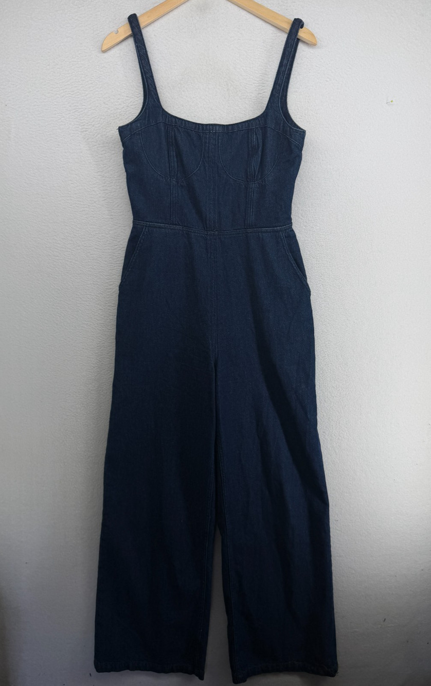 REFORMATION Jumpsuit 6 Melody Denim Square Neck Sleeveless Full Length Blue